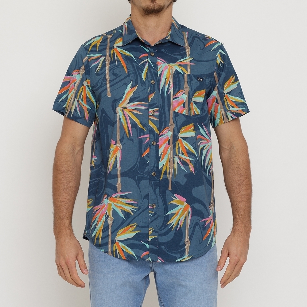 Camisa Billabong Manga Curta Sundays Floral Midnight