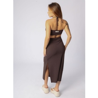 Vestido Riu Kiu Frente única Midi Texture 11237 Marrom