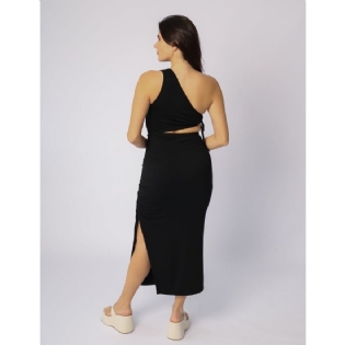 Vestido Riu Kiu Midi Moana Amarração 11238 Preto